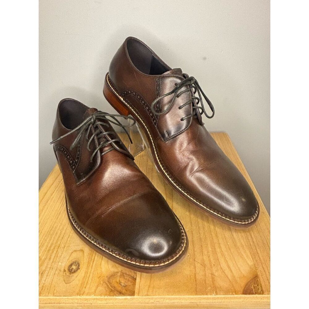 Zanzara Men's Patrice Lace Up Leather‎ Almond Toe Oxford Shoes in Cognac Size 12